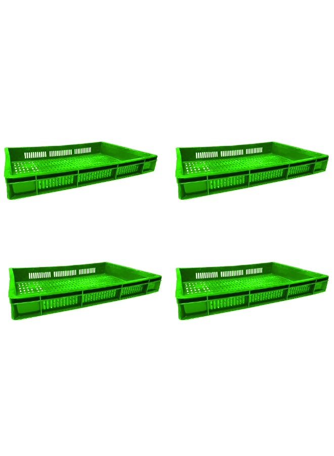 4pcs of Plastic Storage Crate 600x400x80mm Stackable Food Grade Ventilated Catering Crate Heavy Duty - Green